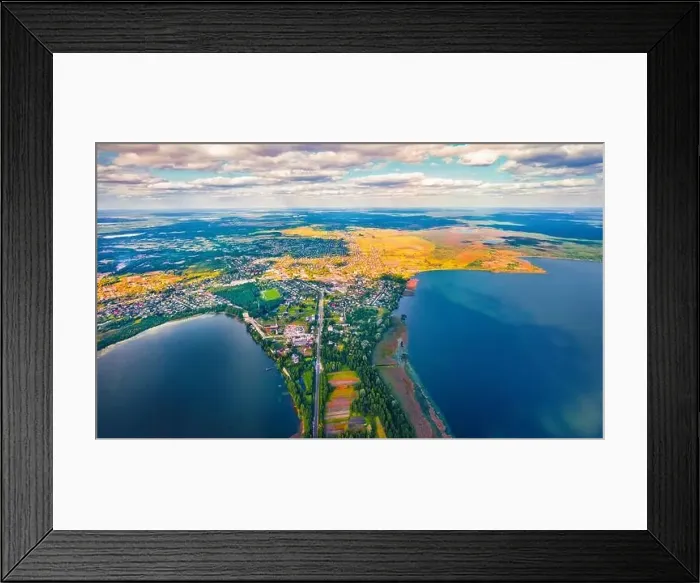 Framed Print : Breathtaking summer view from flying drone of Svityaz Lake Framed Print : Breathtaking summer view from flying drone of Svityaz Lake