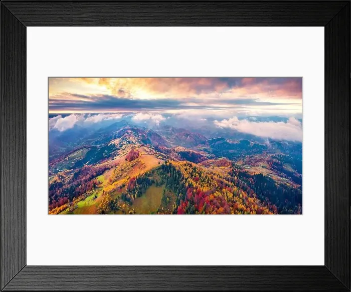 Framed Print : Unbelievable autumn view from flying drone of mountain ridge Framed Print : Unbelievable autumn view from flying drone of mountain ridge