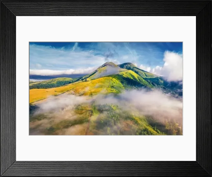 Framed Print : Landscape photography. Foggy morning view from flying drone of Breska valley Framed Print : Landscape photography. Foggy morning view from flying drone of Breska valley