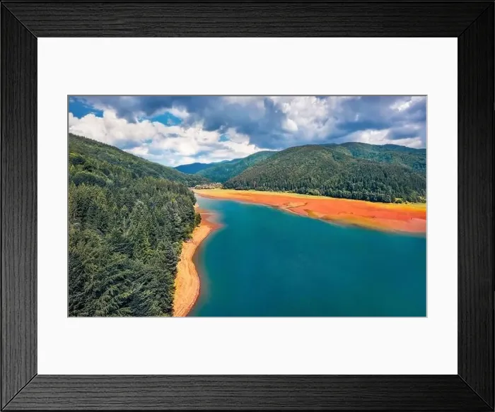 Framed Print : Dramatic summer view from flying drone of Tereblia-Ristke Reservoir Framed Print : Dramatic summer view from flying drone of Tereblia-Ristke Reservoir