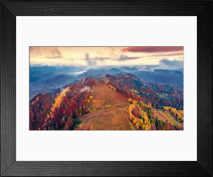 Framed Print : Aerial landscape photography. Dramatic autumn view from flying drone of mountain ridge Framed Print : Aerial landscape photography. Dramatic autumn view from flying drone of mountain ridge