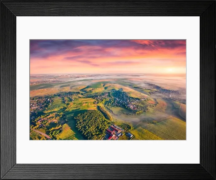 Framed Print : Rural landscape photography. Foggy autumn sunrise on countryside Framed Print : Rural landscape photography. Foggy autumn sunrise on countryside