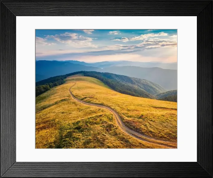 Framed Print : Adorable summer scene with zigzag road on Menchul ridge Framed Print : Adorable summer scene with zigzag road on Menchul ridge