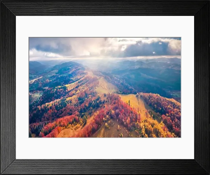Framed Print : Wonderful autumn view from flying drone of mountain ridge Framed Print : Wonderful autumn view from flying drone of mountain ridge