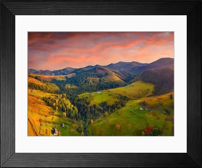 Framed Print : Unbelievable autumn view from flying drone of Dzembronya village Framed Print : Unbelievable autumn view from flying drone of Dzembronya village