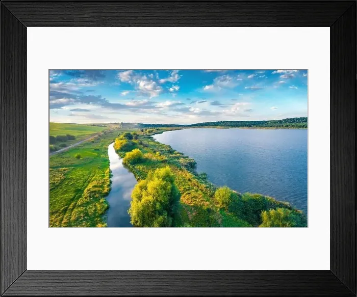 Framed Print : Aerial landscape photography. Beautiful summer scene of Vertelka lake Framed Print : Aerial landscape photography. Beautiful summer scene of Vertelka lake