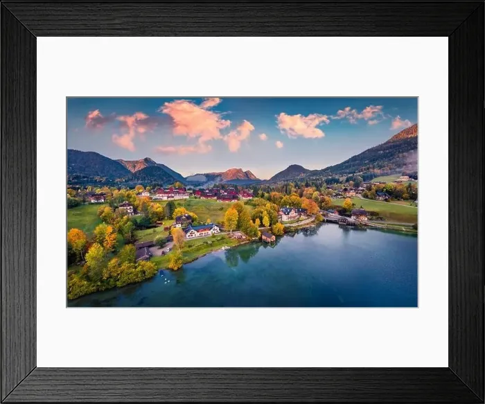 Framed Print : Splendid autumn view from flying drone of Grundlsee lake Framed Print : Splendid autumn view from flying drone of Grundlsee lake