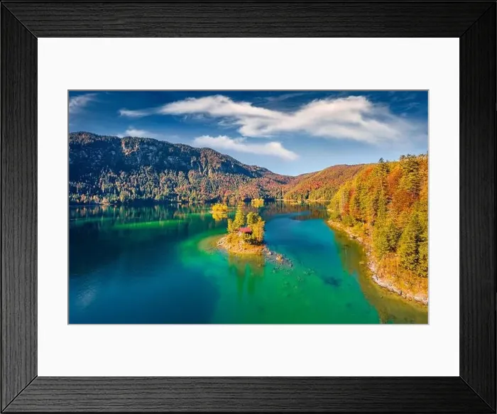 Framed Print : Wooden chalet with red roof on the small island Framed Print : Wooden chalet with red roof on the small island