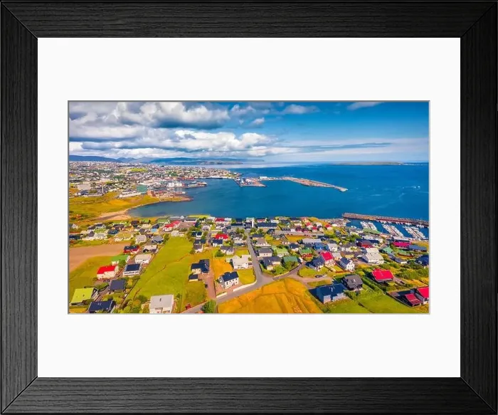 Framed Print : Amazing summer view from flying drone of Torshavn town Framed Print : Amazing summer view from flying drone of Torshavn town