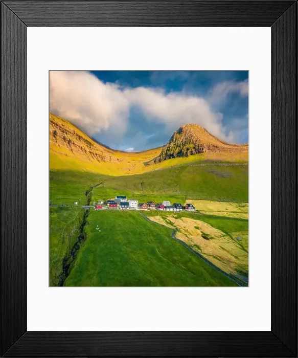 Framed Print : Aerial landscape photography. Bright summer view of Sydradalur village Framed Print : Aerial landscape photography. Bright summer view of Sydradalur village