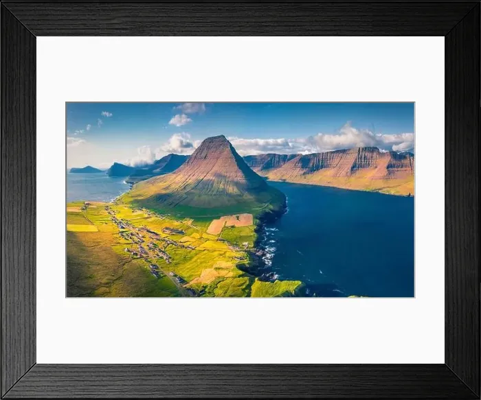Framed Print : Aerial landscape photography. Amazing summer view from flying drone of Vidareidi Kirkja Framed Print : Aerial landscape photography. Amazing summer view from flying drone of Vidareidi Kirkja
