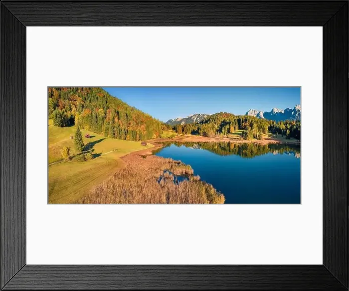 Framed Print : Aerial landscape photography. Exciting autumn view from flying drone of Wagenbruchsee lake Framed Print : Aerial landscape photography. Exciting autumn view from flying drone of Wagenbruchsee lake