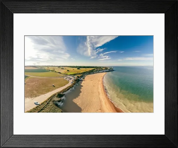 Framed Print : Drone aerial view of the beach and white cliffs, Botany Bay, England, UK Framed Print : Drone aerial view of the beach and white cliffs, Botany Bay, England, UK