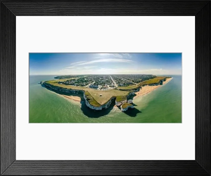Framed Print : Drone aerial view of the beach and white cliffs, Botany Bay, England, UK Framed Print : Drone aerial view of the beach and white cliffs, Botany Bay, England, UK
