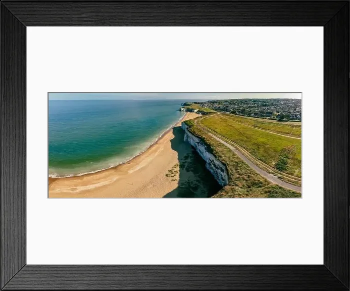 Framed Print : Drone aerial view of the beach and white cliffs, Botany Bay, England, UK Framed Print : Drone aerial view of the beach and white cliffs, Botany Bay, England, UK