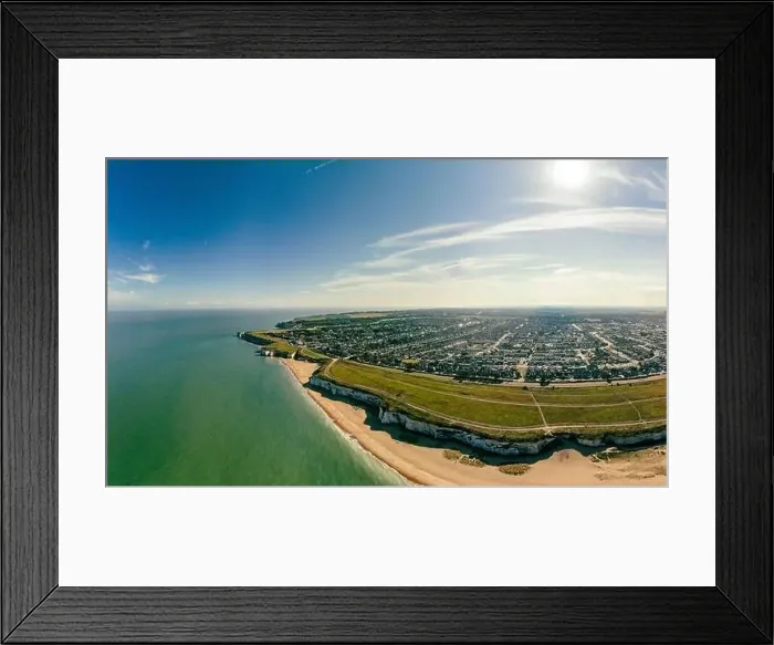 Framed Print : Drone aerial view of the beach and white cliffs, Botany Bay, England, UK Framed Print : Drone aerial view of the beach and white cliffs, Botany Bay, England, UK