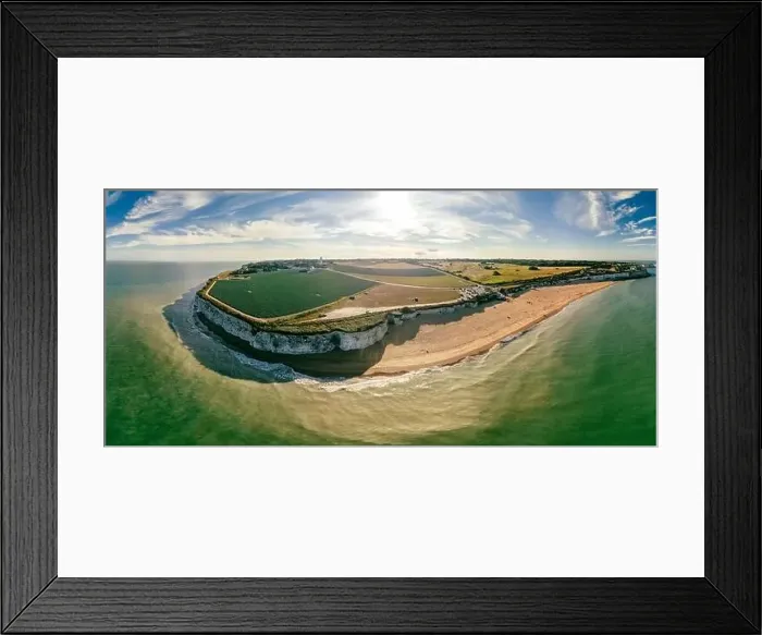 Framed Print : Drone aerial view of the beach and white cliffs, Botany Bay, England, UK Framed Print : Drone aerial view of the beach and white cliffs, Botany Bay, England, UK