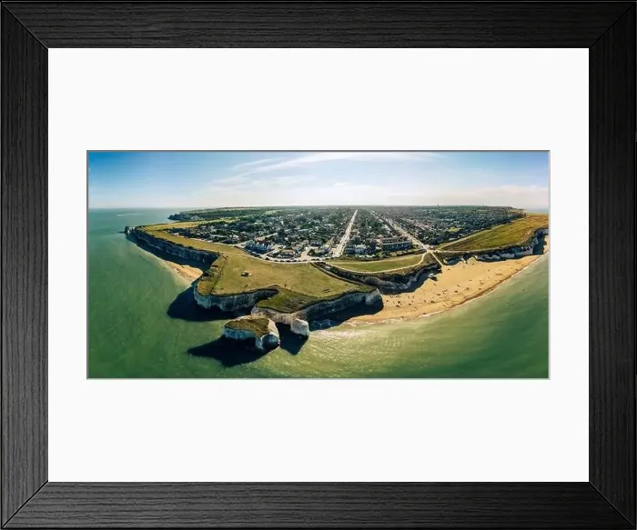 Framed Print : Drone aerial view of the beach and white cliffs, Botany Bay, England, UK