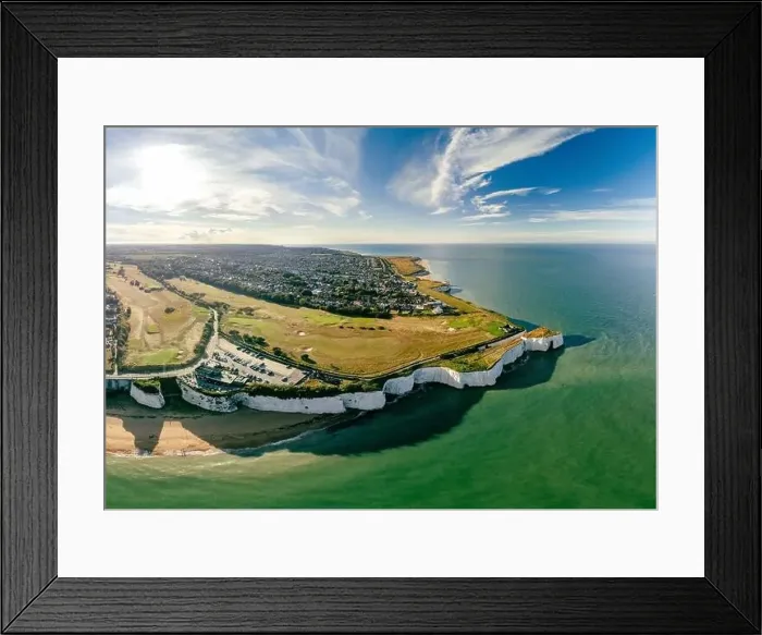 Framed Print : Drone aerial view of the beach and white cliffs, Botany Bay, England, UK Framed Print : Drone aerial view of the beach and white cliffs, Botany Bay, England, UK