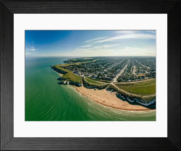 Framed Print : Drone aerial view of the beach and white cliffs, Botany Bay, England, UK Framed Print : Drone aerial view of the beach and white cliffs, Botany Bay, England, UK