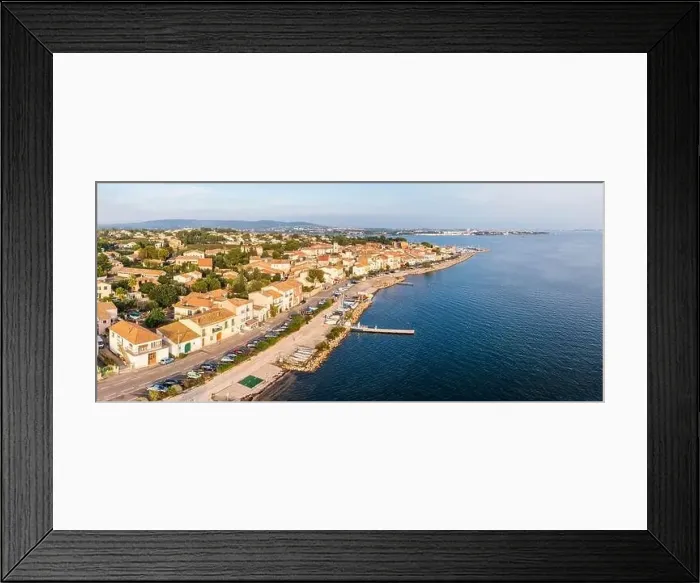 Framed Print : Aerial view of Bouzigues on the lagoon of Thau, in Herault, in Occitanie, France Framed Print : Aerial view of Bouzigues on the lagoon of Thau, in Herault, in Occitanie, France