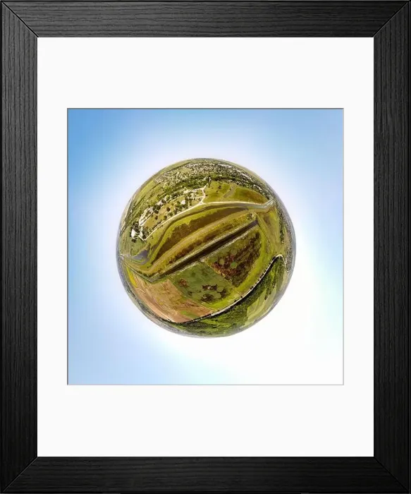 Framed Print : Little Planet 360-panorama of a rural landscape, a view from a drone on the irrigation canals of Moldovan villages Framed Print : Little Planet 360-panorama of a rural landscape, a view from a drone on the irrigation canals of Moldovan villages
