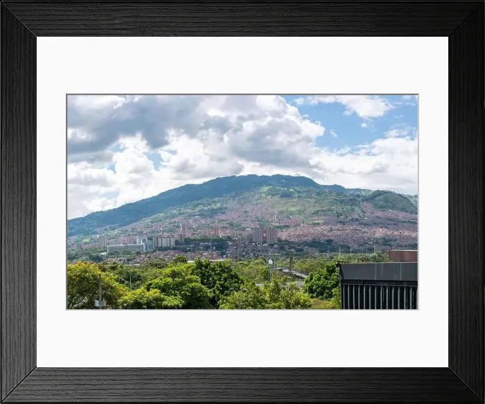 Framed Print : Aerial View of the City of Medellin Surrounded by Mountains, many Buildings, Houses, Trees in a Beautiful Landscape Framed Print : Aerial View of the City of Medellin Surrounded by Mountains, many Buildings, Houses, Trees in a Beautiful Landscape
