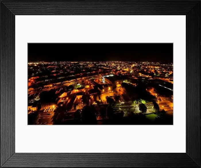 Framed Print : City lights at night, colors of night city, night photos from the drone Framed Print : City lights at night, colors of night city, night photos from the drone