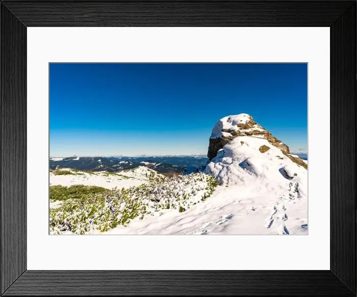 Framed Print : Wonderful landscapes covered with the first snow with large rocky ledges of the Carpathian Mountains Framed Print : Wonderful landscapes covered with the first snow with large rocky ledges of the Carpathian Mountains