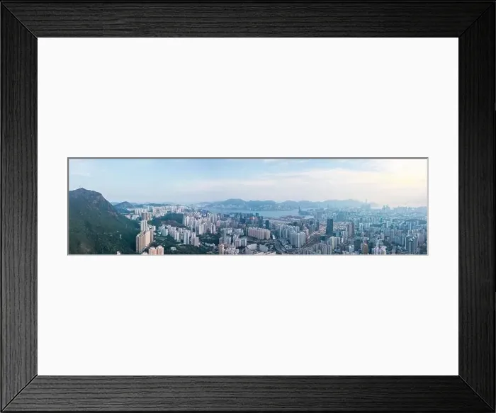Framed Print : aerial view cityscape of Hong Kong, near the iconic Lion Rock Mountain, panorama Framed Print : aerial view cityscape of Hong Kong, near the iconic Lion Rock Mountain, panorama