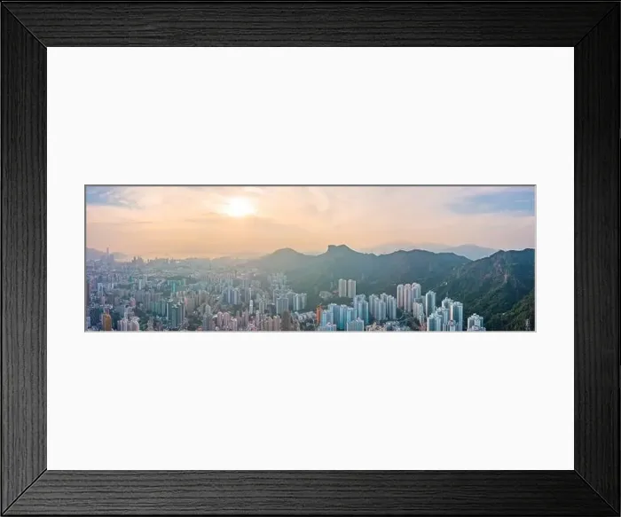 Framed Print : aerial view cityscape of Hong Kong, near the iconic Lion Rock Mountain, panorama Framed Print : aerial view cityscape of Hong Kong, near the iconic Lion Rock Mountain, panorama