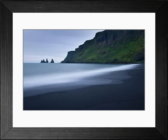 Framed Print : Iceland, Vik, Cliffs and sea waves on beach Framed Print : Iceland, Vik, Cliffs and sea waves on beach