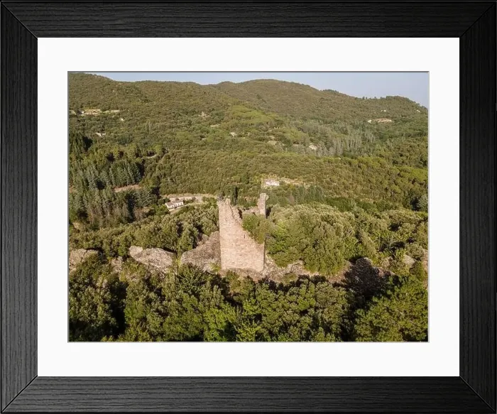 Framed Print : Aerial view of the village of Soudorgues in the Cevennes mountains (South of Massif Central, France)