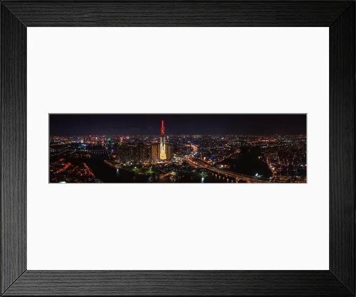 Framed Print : Panoramic photo of drone view of Ho Chi Minh city skyline at night Framed Print : Panoramic photo of drone view of Ho Chi Minh city skyline at night
