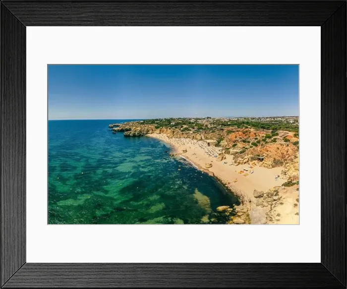 Framed Print : Aerial panoramic view of amazing Praia dos Paradinha beach, Albufeira, Algarve, Portugal