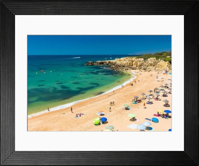 Framed Print : Panoramic aerial drone view of popular Praia do Castelo beach, Albufeira, Algarve, Portugal Framed Print : Panoramic aerial drone view of popular Praia do Castelo beach, Albufeira, Algarve, Portugal