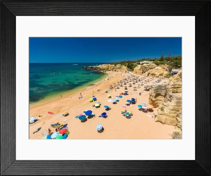 Framed Print : Panoramic aerial drone view of popular Praia do Castelo beach, Albufeira, Algarve, Portugal Framed Print : Panoramic aerial drone view of popular Praia do Castelo beach, Albufeira, Algarve, Portugal