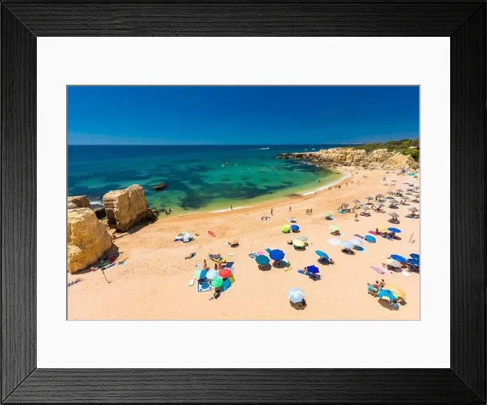 Framed Print : Panoramic aerial drone view of popular Praia do Castelo beach, Albufeira, Algarve, Portugal Framed Print : Panoramic aerial drone view of popular Praia do Castelo beach, Albufeira, Algarve, Portugal