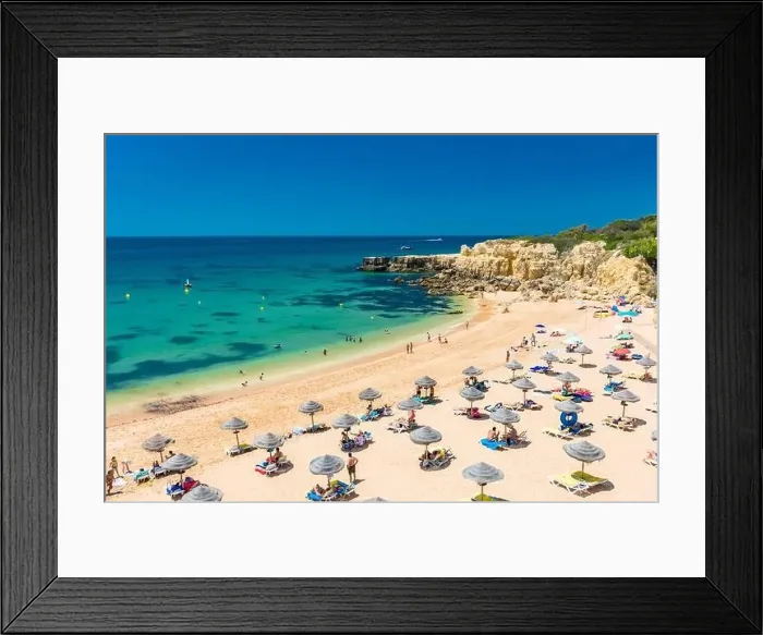 Framed Print : Panoramic aerial drone view of popular Praia do Castelo beach, Albufeira, Algarve, Portugal Framed Print : Panoramic aerial drone view of popular Praia do Castelo beach, Albufeira, Algarve, Portugal