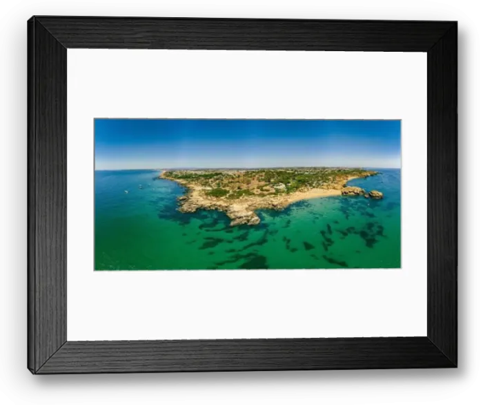 Framed Print : Panoramic aerial drone view of popular Praia do Castelo beach, Albufeira, Algarve, Portugal Framed Print : Panoramic aerial drone view of popular Praia do Castelo beach, Albufeira, Algarve, Portugal