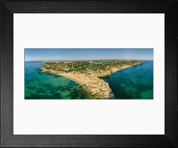 Framed Print : Panoramic aerial drone view of popular Praia do Castelo beach, Albufeira, Algarve, Portugal Framed Print : Panoramic aerial drone view of popular Praia do Castelo beach, Albufeira, Algarve, Portugal