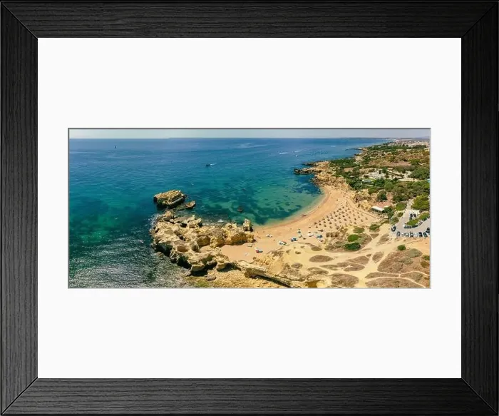Framed Print : Panoramic aerial drone view of popular Praia do Castelo beach, Albufeira, Algarve, Portugal Framed Print : Panoramic aerial drone view of popular Praia do Castelo beach, Albufeira, Algarve, Portugal