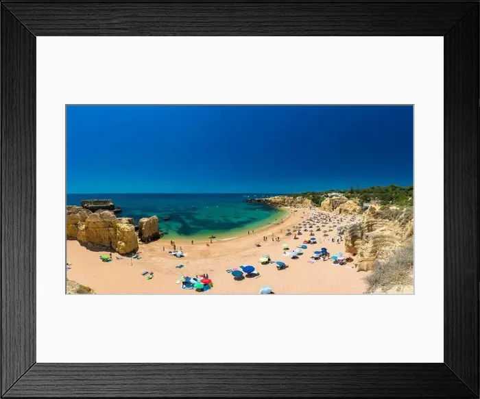 Framed Print : Panoramic aerial drone view of popular Praia do Castelo beach, Albufeira, Algarve, Portugal Framed Print : Panoramic aerial drone view of popular Praia do Castelo beach, Albufeira, Algarve, Portugal