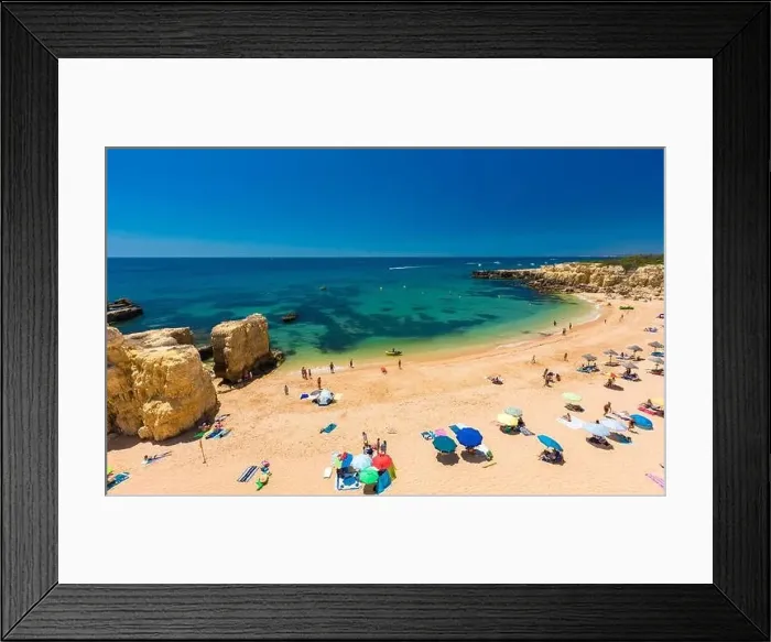 Framed Print : Panoramic aerial drone view of popular Praia do Castelo beach, Albufeira, Algarve, Portugal Framed Print : Panoramic aerial drone view of popular Praia do Castelo beach, Albufeira, Algarve, Portugal