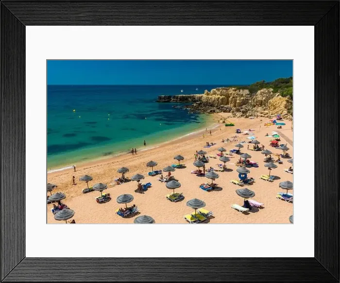 Framed Print : Panoramic aerial drone view of popular Praia do Castelo beach, Albufeira, Algarve, Portugal Framed Print : Panoramic aerial drone view of popular Praia do Castelo beach, Albufeira, Algarve, Portugal