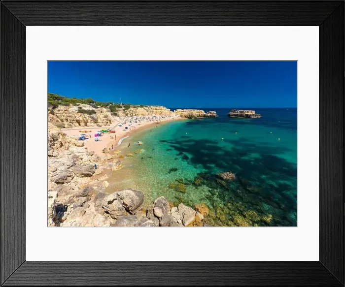 Framed Print : Panoramic aerial drone view of popular Praia do Castelo beach, Albufeira, Algarve, Portugal Framed Print : Panoramic aerial drone view of popular Praia do Castelo beach, Albufeira, Algarve, Portugal