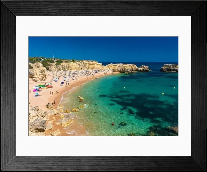 Framed Print : Panoramic aerial drone view of popular Praia do Castelo beach, Albufeira, Algarve, Portugal Framed Print : Panoramic aerial drone view of popular Praia do Castelo beach, Albufeira, Algarve, Portugal