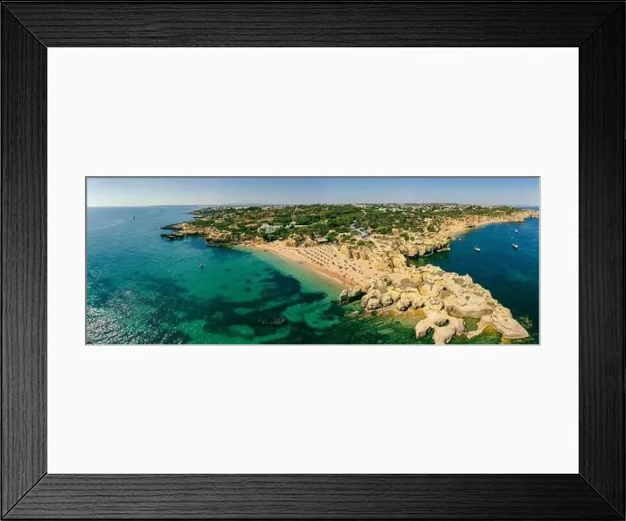 Framed Print : Panoramic aerial drone view of popular Praia do Castelo beach, Albufeira, Algarve, Portugal Framed Print : Panoramic aerial drone view of popular Praia do Castelo beach, Albufeira, Algarve, Portugal