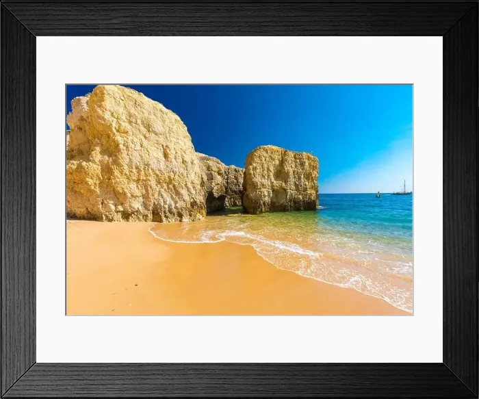 Framed Print : Panoramic aerial drone view of popular Praia do Castelo beach, Albufeira, Algarve, Portugal Framed Print : Panoramic aerial drone view of popular Praia do Castelo beach, Albufeira, Algarve, Portugal