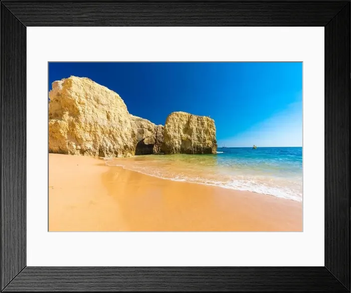 Framed Print : Panoramic aerial drone view of popular Praia do Castelo beach, Albufeira, Algarve, Portugal Framed Print : Panoramic aerial drone view of popular Praia do Castelo beach, Albufeira, Algarve, Portugal